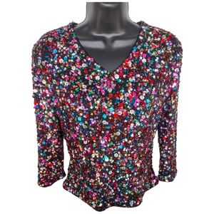 Vintage 90s Classic Creations Fully Sequin 3/4 Sleeve Top, Petite Small